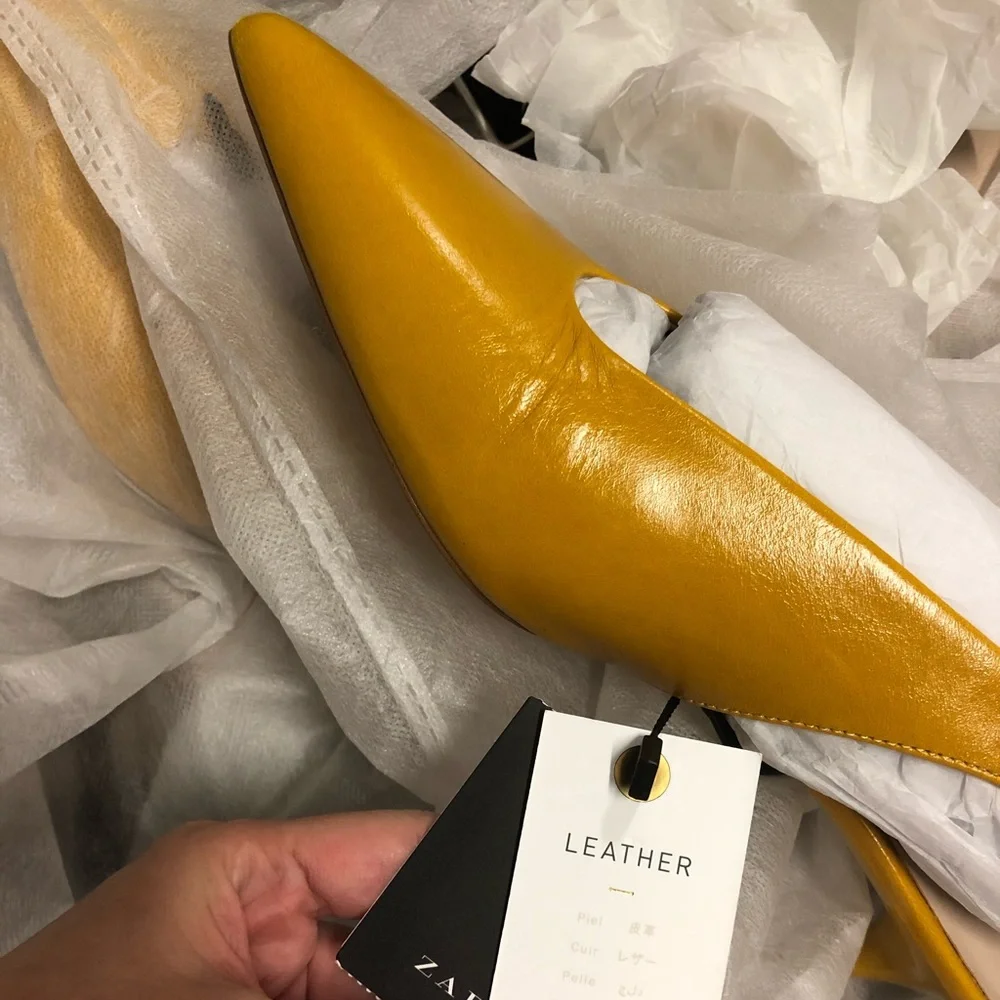 LAST NWT ZARA 100%COW LEATHER SLINGBACK KITTEN HEEL POINTED SHOES - Picture 3 of 14
